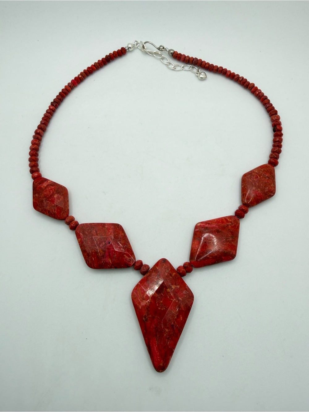 up to 19" DTR Jay King "Red Coral" faceted statement necklace in stamped 925!